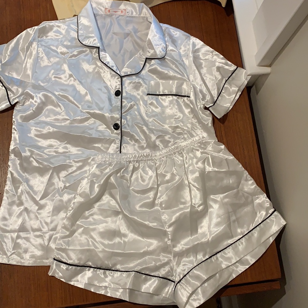 White Satin Silk-Like Pajama Set
